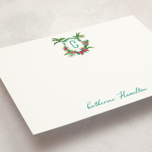This is a palm personalized stationery thank you cards with standard by Jenna Holcomb called st. barts crest printing on signature in 5x7