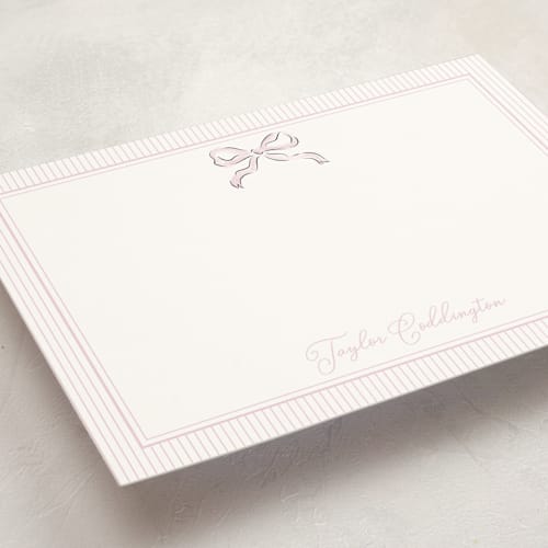 This is a petal personalized stationery thank you cards with standard by Helena Vitto called bow printing on signature in 5x7