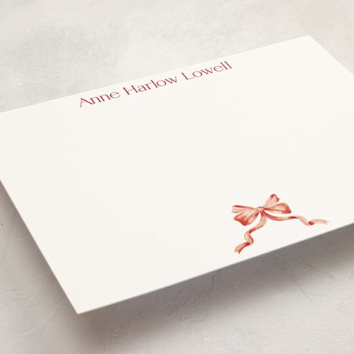 This is a burnt rose personalized stationery thank you cards with standard by Pink House Press called bow printing on signature in 5x7