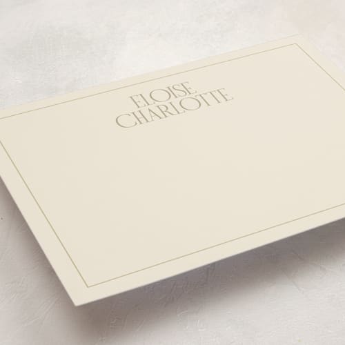 This is a sand personalized stationery thank you cards with standard by Ellen Schlegelmilch called elegant serif printing on signature in 5x7
