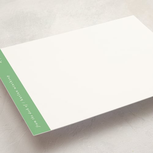 This is a monstera leaf personalized stationery thank you cards with standard by Alexandra Cohn called sidebar printing on signature in 5x7