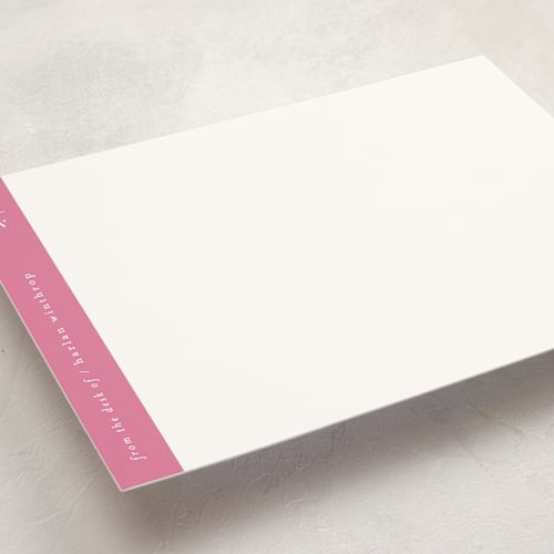This is a pink flamingo personalized stationery thank you cards with standard by Alexandra Cohn called sidebar printing on signature in 5x7