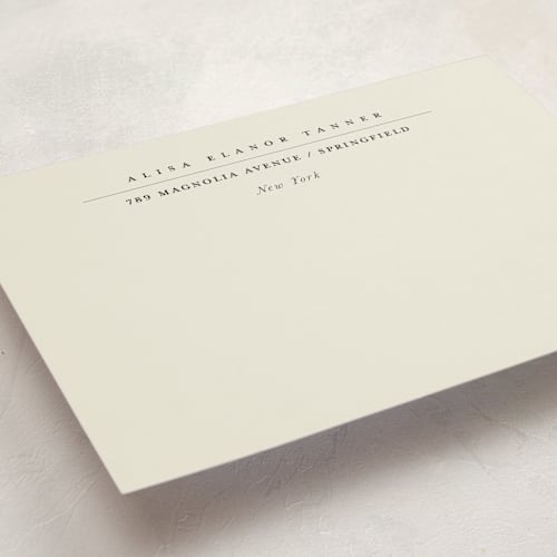 This is a cream personalized stationery thank you cards with standard by Lori Wemple called address printing on signature in 5x7