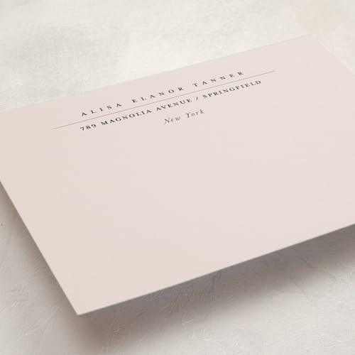 This is a blush personalized stationery thank you cards with standard by Lori Wemple called address printing on signature in 5x7