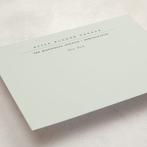 This is a mint personalized stationery thank you cards with standard by Lori Wemple called address printing on signature in 5x7