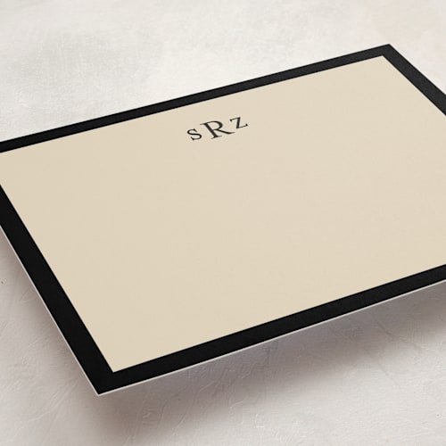 This is a black and tan personalized stationery thank you cards with standard by Ani Somi called theodore printing on signature in 5x7