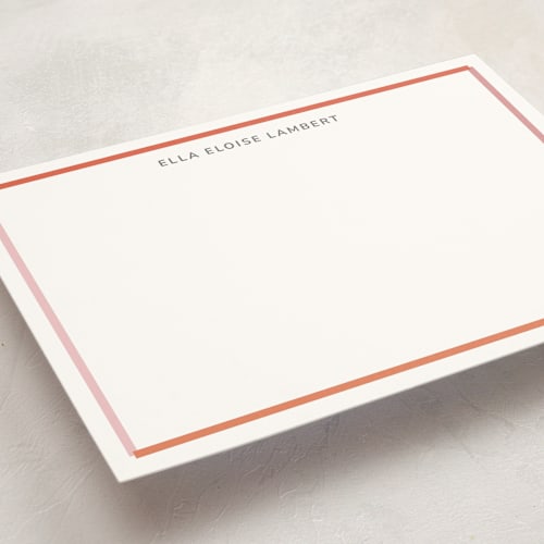 This is a terracotta personalized stationery thank you cards with standard by Stephanie Heinrich Godbout called modern colorful border printing on signature in 5x7