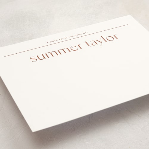 This is a terracotta personalized stationery thank you cards with standard by Blustery August called almond printing on signature in 5x7