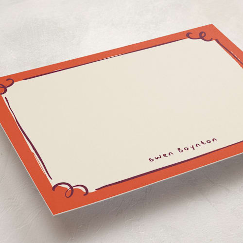 This is a cherry personalized stationery thank you cards with standard by Anastasia Makarova called curly corners printing on signature in 5x7
