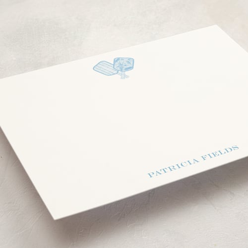 This is a sky personalized stationery thank you cards with standard by Little Blue Designs called palm court printing on signature in 5x7