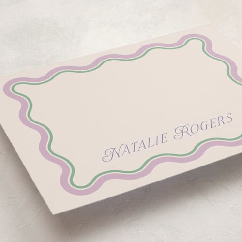 This is a grape personalized stationery thank you cards with standard by Everett Paper Goods called squiggled printing on signature in 5x7