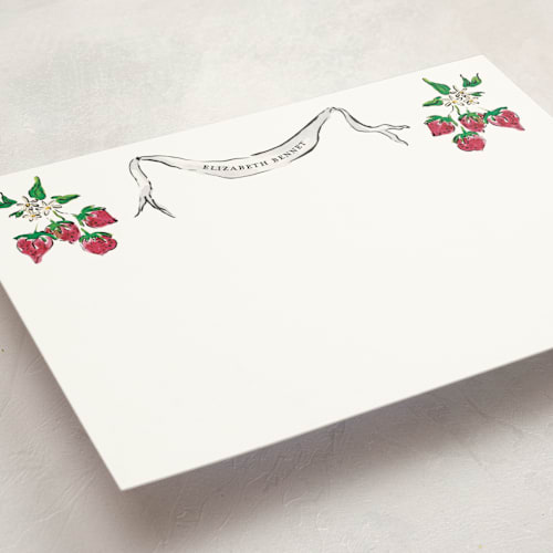 This is a strawberry personalized stationery thank you cards with standard by Jill Delavan called strawberry queen printing on signature in 5x7
