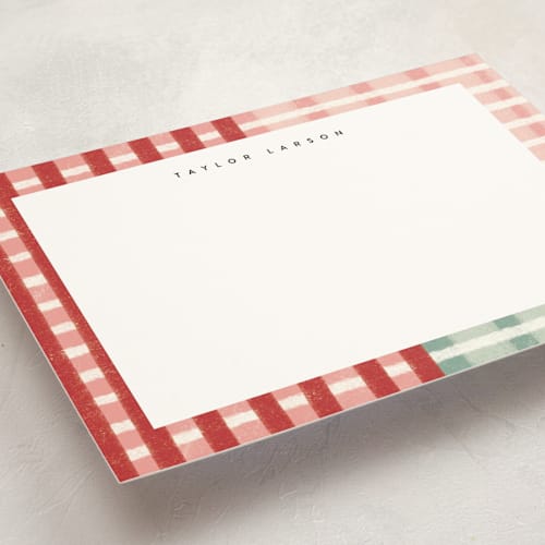 This is a poinsettia personalized stationery thank you cards with standard by Emily Sabol Goss called drawn plaid printing on signature in 5x7