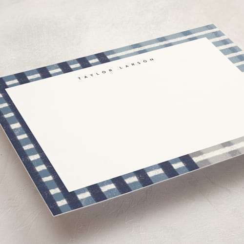 This is a indigo personalized stationery thank you cards with standard by Emily Sabol Goss called drawn plaid printing on signature in 5x7