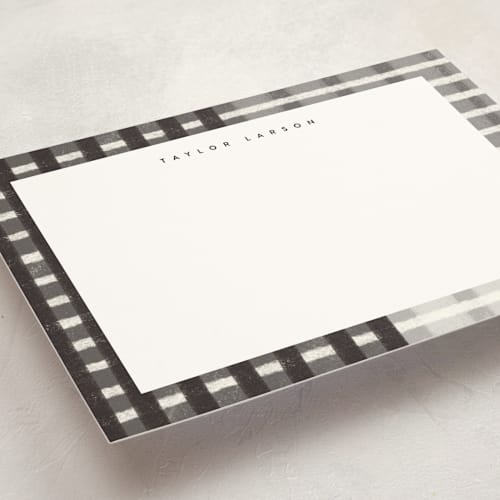 This is a noir personalized stationery thank you cards with standard by Emily Sabol Goss called drawn plaid printing on signature in 5x7