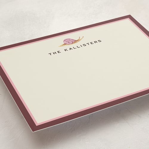 This is a raspberry personalized stationery thank you cards with standard by Pati Cascino called snail mail printing on signature in 5x7