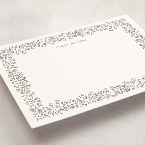 This is a lavender personalized stationery thank you cards with standard by Petra Kern called daisy q printing on signature in 5x7