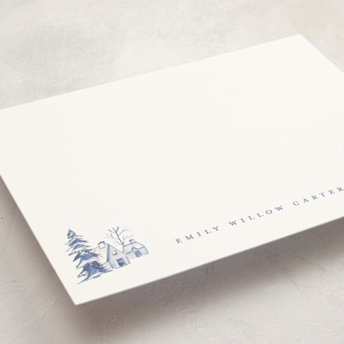 This is a frost personalized stationery thank you cards with standard by Teju Reval called winter cabin printing on signature in 5x7