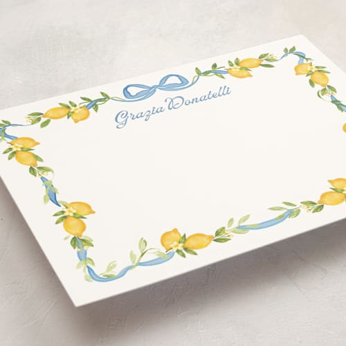 This is a lemon personalized stationery thank you cards with standard by Petra Kern called limoncello printing on signature in 5x7
