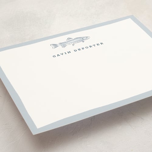 This is a river personalized stationery thank you cards with standard by Erin German called fishy printing on signature in 5x7