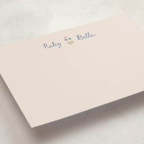 This is a denim personalized stationery thank you cards with standard by Aviva Atri called tini bikini printing on signature in 5x7