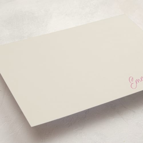 This is a vanilla personalized stationery thank you cards with standard by Beth Vassalo called sweet script corner printing on signature in 5x7