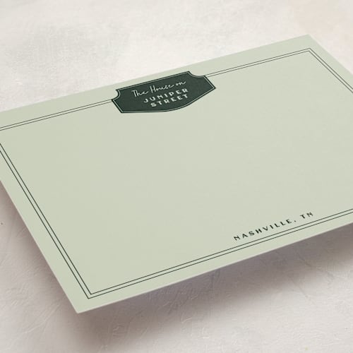 This is a olive personalized stationery thank you cards with standard by Kelly Watkins called classic badge printing on signature in 5x7