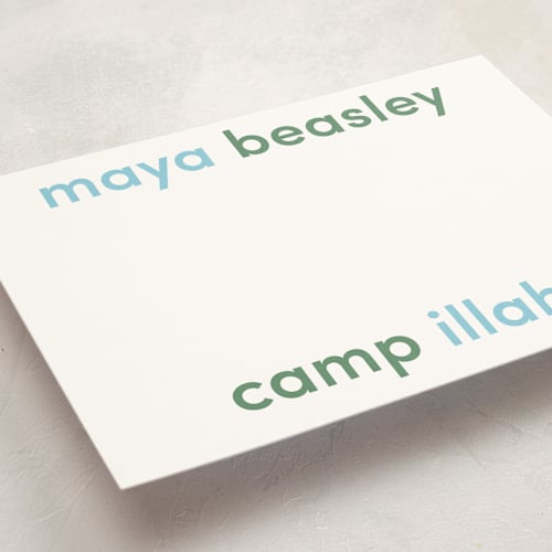 This is a lake personalized stationery thank you cards with standard by Megan Davis called camp colors printing on signature in 5x7