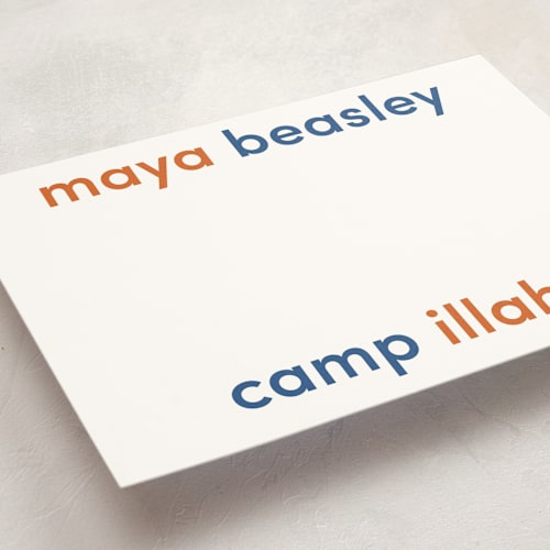 This is a burn orange personalized stationery thank you cards with standard by Megan Davis called camp colors printing on signature in 5x7