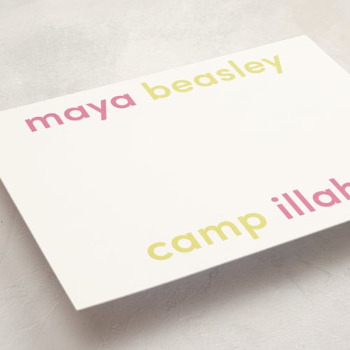This is a pink lemonade personalized stationery thank you cards with standard by Megan Davis called camp colors printing on signature in 5x7