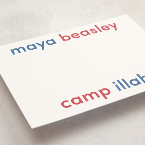 This is a cobalt personalized stationery thank you cards with standard by Megan Davis called camp colors printing on signature in 5x7