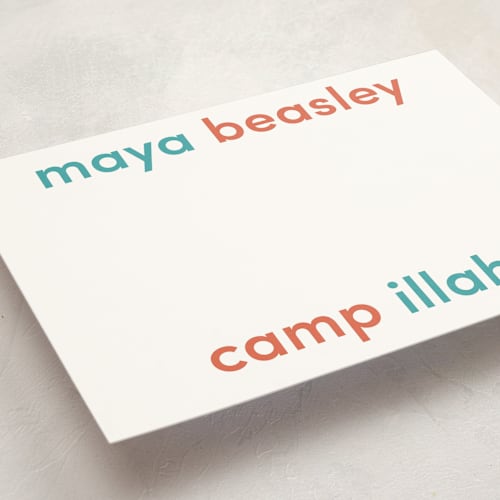 This is a turquoise personalized stationery thank you cards with standard by Megan Davis called camp colors printing on signature in 5x7
