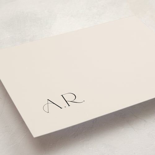 This is a champagne personalized stationery thank you cards with standard by Lori Wemple called monogram printing on signature in 5x7