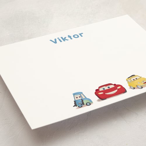 This is a powder personalized stationery thank you cards with standard by tinaleeart called disney pixar cars lightning mcqueen and friends printing on signature in 5x7