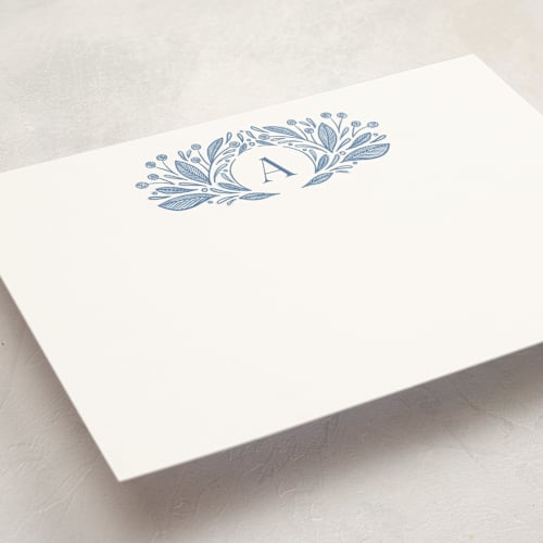 This is a sky personalized stationery thank you cards with standard by Jen Owens called leafy letter printing on signature in 5x7