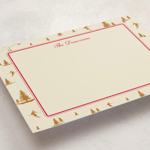 This is a caramel personalized stationery thank you cards with standard by Jen Ramsey called ski time printing on signature in 5x7