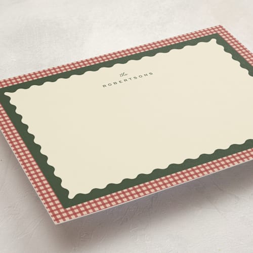This is a cranberry personalized stationery thank you cards with standard by Ellen Schlegelmilch called gingham layers printing on signature in 5x7
