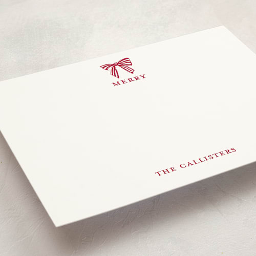 This is a candy cane personalized stationery thank you cards with standard by Mere Paper called stamped with a bow printing on signature in 5x7