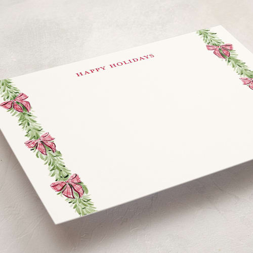 This is a peppermint personalized stationery thank you cards with standard by Sarah Knight called plaid bows printing on signature in 5x7