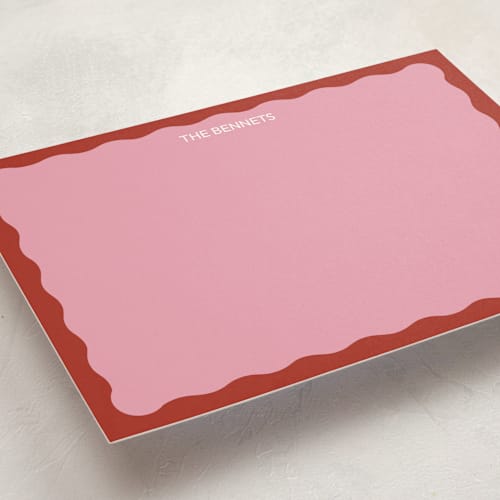 This is a raspberry personalized stationery thank you cards with standard by Helena Vitto called color wave printing on signature in 5x7