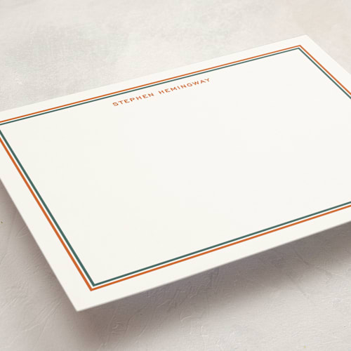 This is a burnt orange personalized stationery thank you cards with standard by Megan Davis called boulevard printing on signature in 5x7