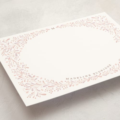 This is a mulberry personalized stationery thank you cards with standard by Kamala Nahas called botanical border printing on signature in 5x7