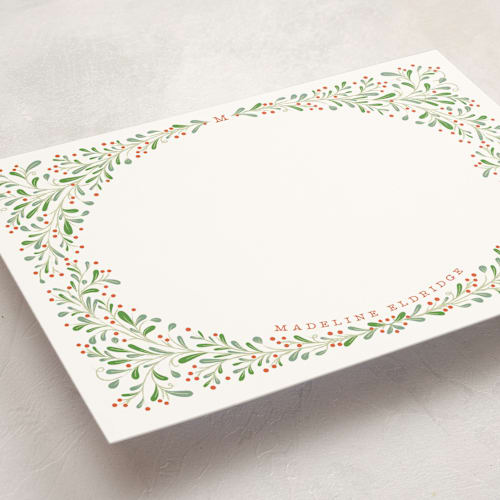 This is a evergreen berry personalized stationery thank you cards with standard by Kamala Nahas called botanical border printing on signature in 5x7