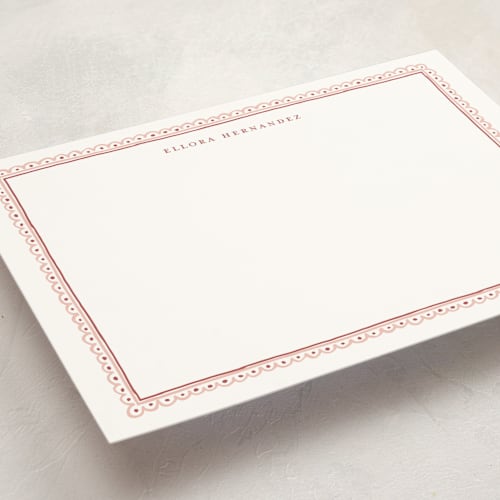 This is a peach personalized stationery thank you cards with standard by Pati Cascino called forli printing on signature in 5x7