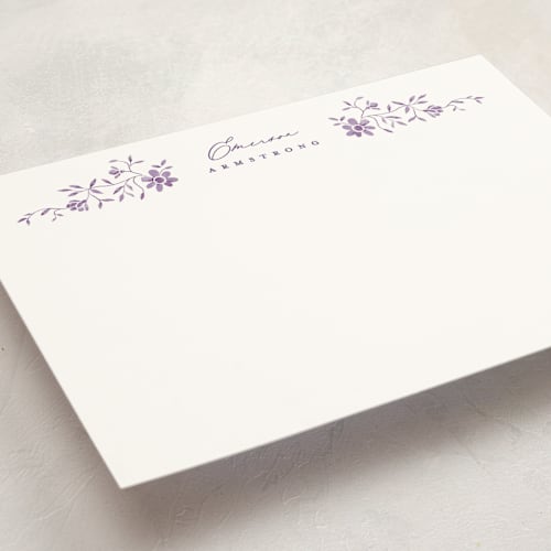 This is a violet personalized stationery thank you cards with standard by Susan Zinader called posies printing on signature in 5x7