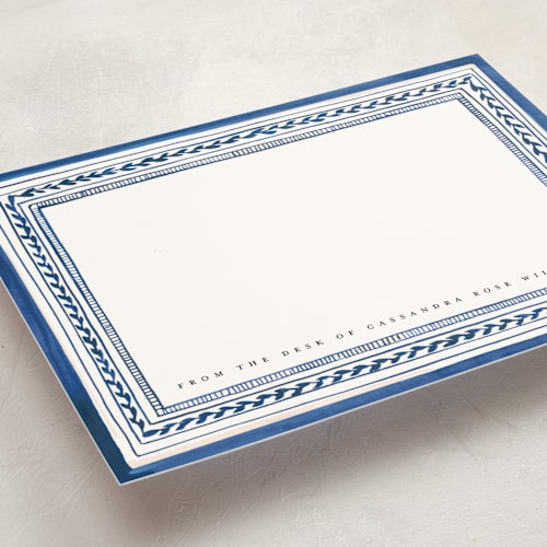 This is a ivory personalized stationery thank you cards with standard by Teju Reval called vintage border printing on signature in 5x7
