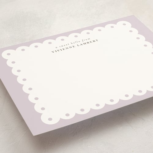 This is a lavender personalized stationery thank you cards with standard by Shirley Lin Schneider called southern charm printing on signature in 5x7