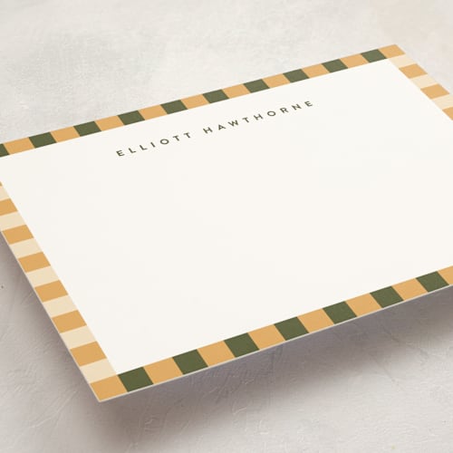 This is a tuscan summer personalized stationery thank you cards with standard by Olivia Raufman called refined stripe printing on signature in 5x7