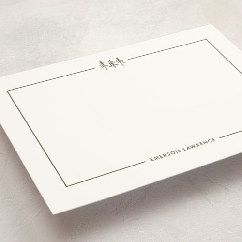 This is a ponderosa personalized stationery thank you cards with standard by Townsend Majors called three pines printing on signature in 5x7