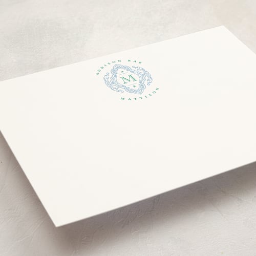 This is a periwinkle personalized stationery thank you cards with standard by Jenna Holcomb called stamped printing on signature in 5x7
